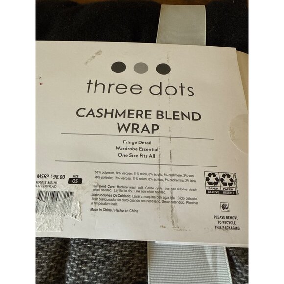 Three Dots Cashmere Blend Wrap Shawl One Size Black White Plaid - Picture 6 of 13